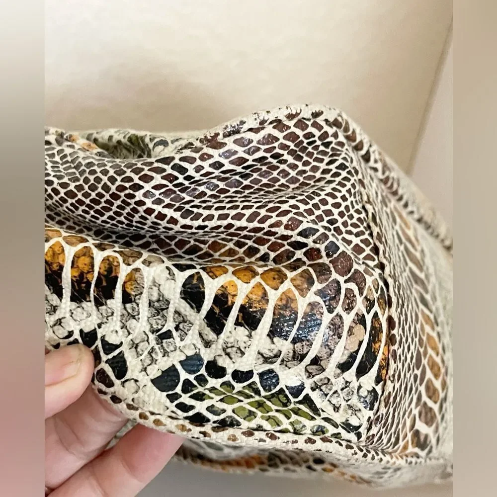 Vintage Sondra Roberts Brown and Black clutch purse with Exotic Snakeskin Print
